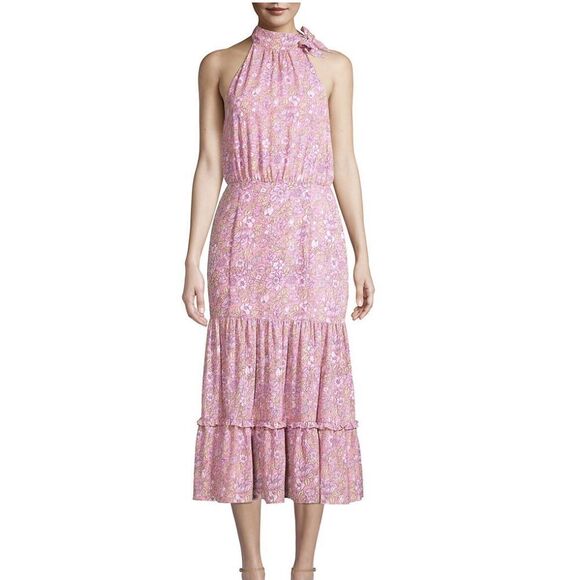 LIKELY Women’s Mona Ruffled Floral Midi Dress in Pink Sz 4 - Picture 1 of 7